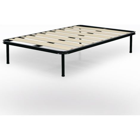 RETE 1 PIAZZA E 1/2 120X190 IN METALLO NERO CON 7 DOGHE (1/5)