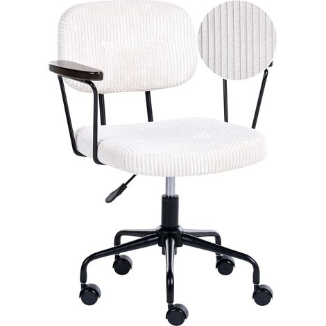 Office Chair Off-White Corduroy Swivel Adjustable Height with Armrests Home Office Study Traditional ALGERITA (1/5)
