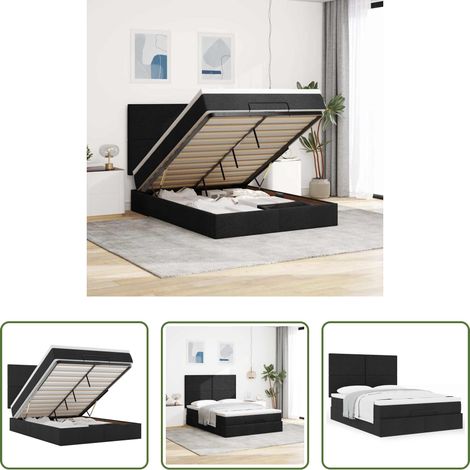 vidaXL Stauraum - Ottoman-Bett mit Matratze Schwarz 140x190 cm Stoff (1/5)