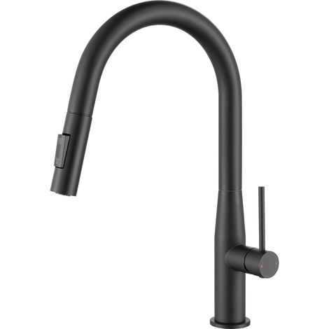 Auralum Max Robinet de cuisine extensible, pivotant à 360° – mitigeur monocommande en acier inoxydable avec 2 jets, robinet d'évier, mitigeur, noir (1/5)