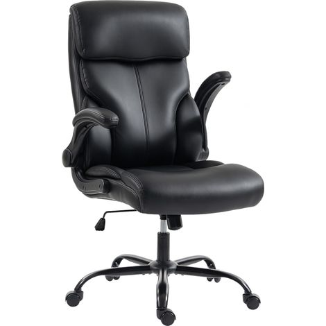 Chaise de bureau - HOMCOM - accoudoirs relevables, hauteur réglable, fonction bascule - PU - 70 x 75 x 122 cm - noir (1/5)