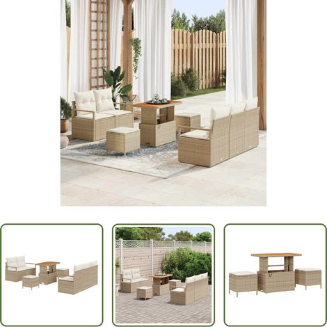 vidaXL Poly-Rattan - Gartensofa-set mit Kissen 8 pcs Beige Poly-Rattan (1/5)