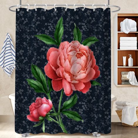 Rideau de douche tissu polyester 180x180 aéré cache baignoire pour les fêtes de fin d’année (1/5)