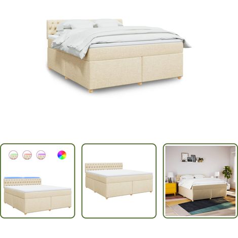 vidaXL Surmatelas - Sommier à lattes de lit avec matelas Crème 180x200 cm Tissu (1/5)
