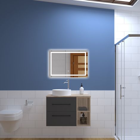 Acezanble Ensemble Meuble Salle de Bain Suspendu avec Lavabo, 80 cm, avec miroir led