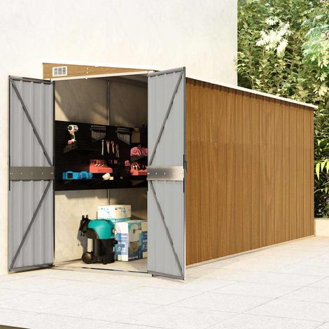 Abri de jardin mural-Remise Cabane pour outils marron 118 x 382 x 178 cm Acier galvanisé (1/5)