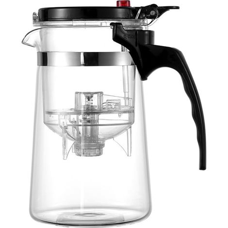 Théière en verre facile à filtrer 650 ml avec passoire à thé en plastique PC, un bouton pour filtrer le thé (650 ml) (1/5)