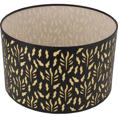 Abat-jour cylindrique métallique ajouré sculpté E27 E14, feuilles d'herbe aquatique noires, doublure jaune, 25 cm (1/5)