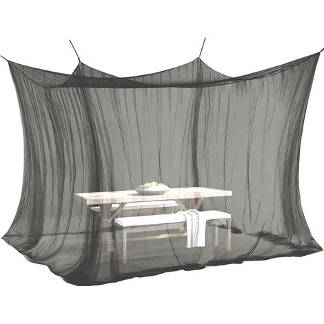 Moustiquaire rectangulaire de camping, abri anti‑moustiques pour pique‑nique et séjour extérieur, Composition : 1 pièce, dimensions : 300 cm × 300 cm × 250 cm, avec cordon noir de 16 m, Couleur : noir (1/5)