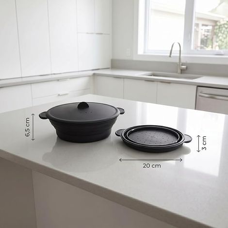 Cuiseur vapeur silicone pliable 1200 ml Plateau réversible micro-ondes et friteuse à air Cuisson vapeur et air 20 cm (1/4)