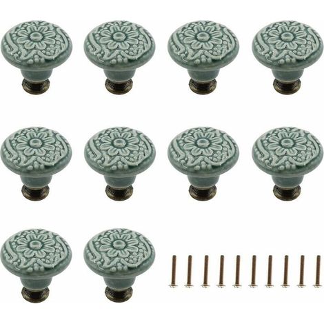 10Pcs Ceramic Knobs Decorative Drawer Pulls(Green) Cabinet Dresser Shelf Pull Handle Furniture Decorative Pull Tool with Mounting Screws (1/5)