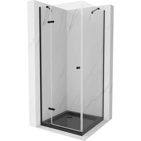 Mexen Roma cabine de douche à charnière 90 x 90 cm, transparent, noir + receveur plat, noir - 854-090-090-70-00-4070B (1/5)