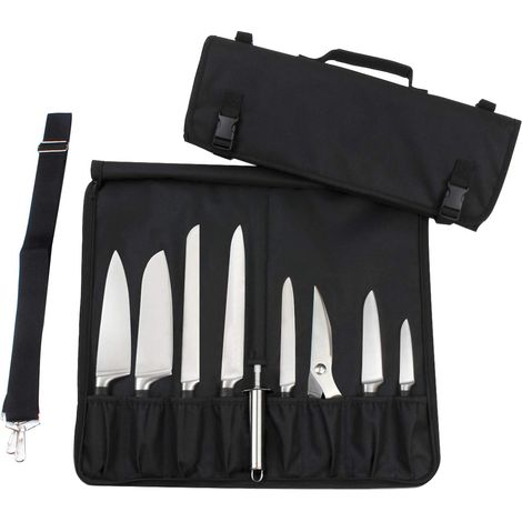 JSSEVN - Knife bag with 15 slots, easy carrying handle and shoulder strap, black (1/5)