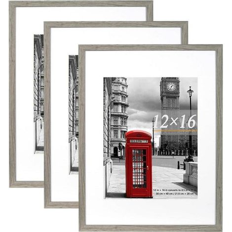 Bilderrahmen Set 3 Stück 30x40 cm mit Passepartout für 21,6x28 cm, Zementgrau (1/4)