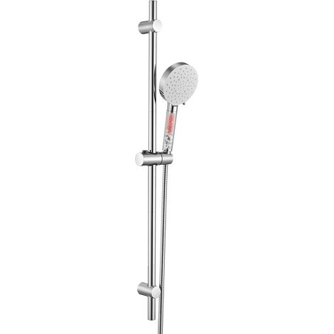 Colonne de Douche sans Robinet avec Douchette 6 Jets-Barre de Douche Réglable 900mm en Acier Inox-Support Coulissant à 360°-Étagère de Rangement Incluse-Finition Chrome Anti-Corrosion (1/5)