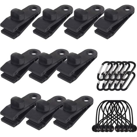 Lot de 10 pinces pour bâche d'extérieur avec tendeur de sangle et mousqueton en forme de D pour bâches et auvents (1/5)