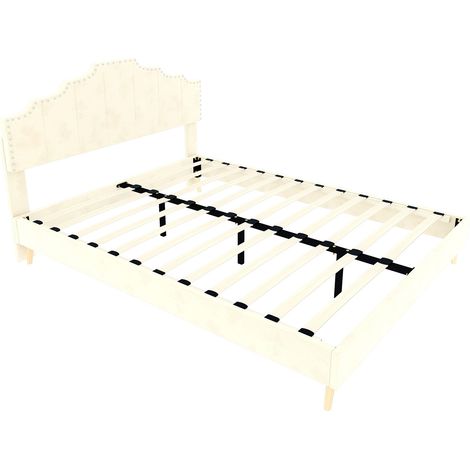 Cama baja moderna beige 140 x 200 cm con cabecero tapizado, HOMVRA (1/5)