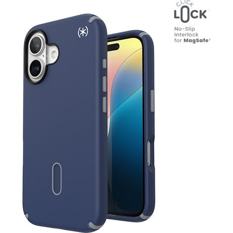 Speck Presidio2 Pro ClickLock & MagSafe - iPhone 16 Hülle (Küstenblau / Staubgrau / Weiß) (1/5)