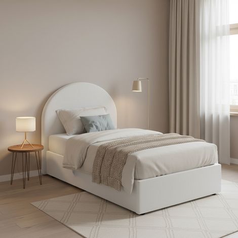 Talamo Italia Einzelbett Beatrice, Containerbett mit Stoffbespannung, 100% Made in Italy, Frontöffnung, passend für Matratze Cm 80x190, Weiß (1/4)