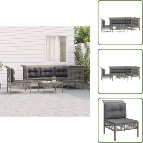 6-tlg. Garten-Lounge-Set mit Kissen Grau Poly Rattan - Garten Möbel - Loungesessel - Gartenloungeset - Outdoor Furniture - Rattan Möbel (1/5)