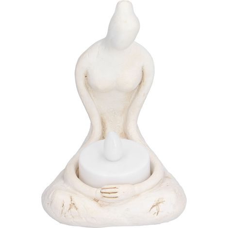 Porte-bougie en résine yoga méditation avec bougie électronique, décoration pour maison ou bureau, sculpture zen moderne (1/5)