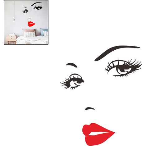 Sticker mural visage de femme aux lèvres rouges - Décoration pour salon et chambre (1/5)