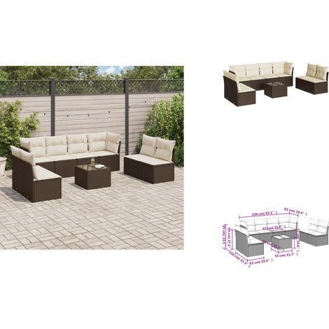 9-tlg. Garten-Sofagarnitur mit Kissen Braun Poly Rattan - Garten Sofagarnitur - Garten Sofagarnituren - Outdoor Sofagarnitur - Sofagarnitur Terrasse (1/3)