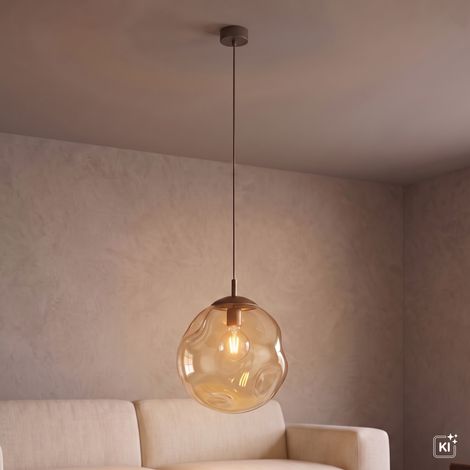 Hängeleuchte Metall Glas Braun Bernstein E27 Ø 35 cm Hängelampe (1/5)