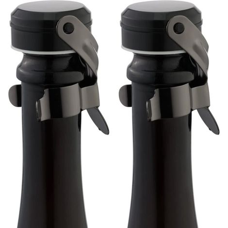 Bouchons pour bouteilles de champagne et de vin, en acier inoxydable, réutilisables, avec joint en silicone anti-fuite, pour une fraîcheur optimale (lot de 2, noir).