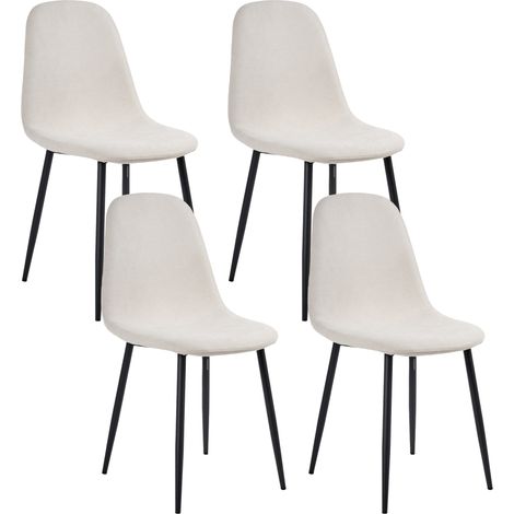 Conjunto de 4 sillas de comedor tapicería de poliéster patas de hierro negro sin reposabrazos comedor beige claro Crandall