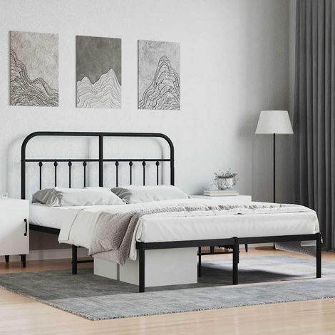 vidaXL Metal Bed Frame without Mattress with Headboard Black 140x200cm (1/5)