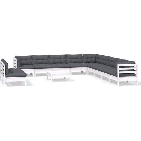 Salotto da giardino - Set Divani da Giardino 12 pz con Cuscini Bianchi Legno di Pino (1/5)