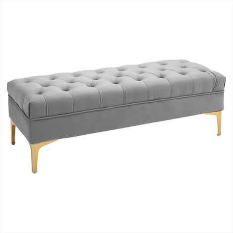 Table de chevet Banquette capitonnée 118 cm bout de lit gris doré (1/5)