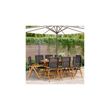 Chaises inclinables de jardin lot de 8 noir rotin bois massif (1/5)