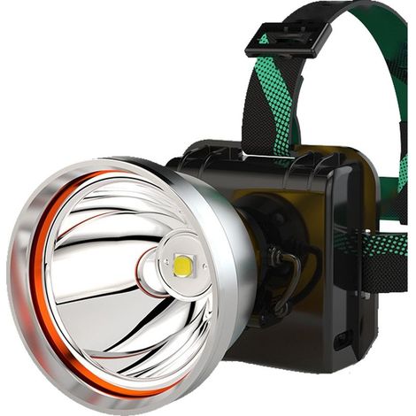 Lampe frontale rechargeable ultra-lumineusedirigéProjecteur à piles, idéal pour les jardins, le camping et la pêche.XPGSystème électrique triphasé à trois feux jaunes cerclé d'argent (1/5)
