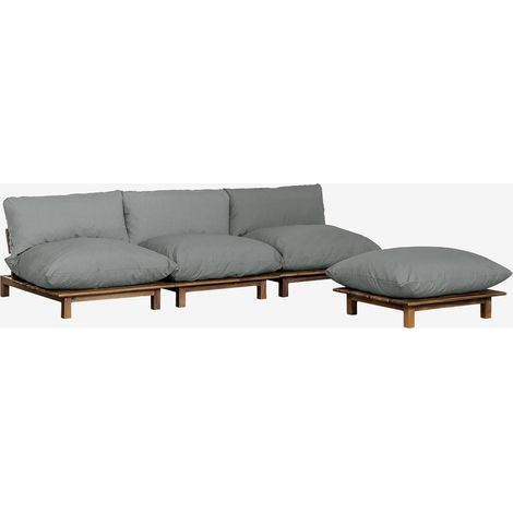 SKLUM 3-teiliges modulares Liegesofa mit Ottomane aus Akazienholz Brina Grau Anthrazit                                  