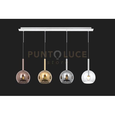 SOSP. BIANCO RETTANGOLARE 4 LUCI VETRI TUTTI PICCOLO TRASPARENTE CROMO ORO AMBRA 1155BI-S4 RP-MC