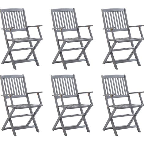 Outdoor Chair Set of 6 Grey Solid Acacia wood Standard Foldable vidaXL