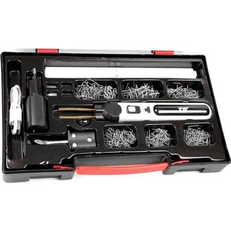 Máquina de soldadura portátil para plásticos, kit de reparación de grietas en paneles, grapadora térmica, corte térmico, conjunto de herramientas para reparar agujeros en plástico con luces (1/4)