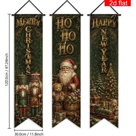 Nouveau rideau de porte décoratif de Noël 2027 avec motif Père Noël à trois couplets - 30 x 120 cm - Style 11