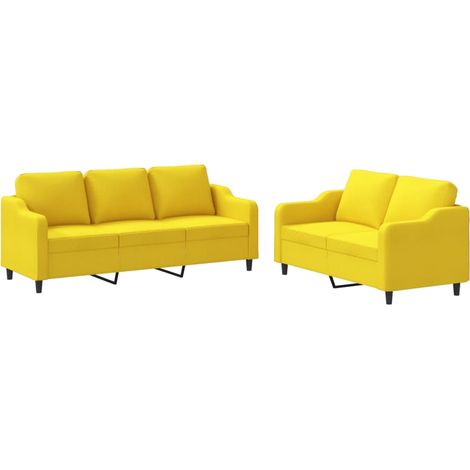 Maison Exclusive - Set di Divani 2 pz con Cuscini Giallo Chiaro in Tessuto (1/5)