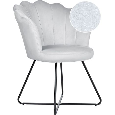 Chair Grey Velvet Upholstery Shell Back Vintage Classic Design Black Metal Frame LOVELOCK (1/5)