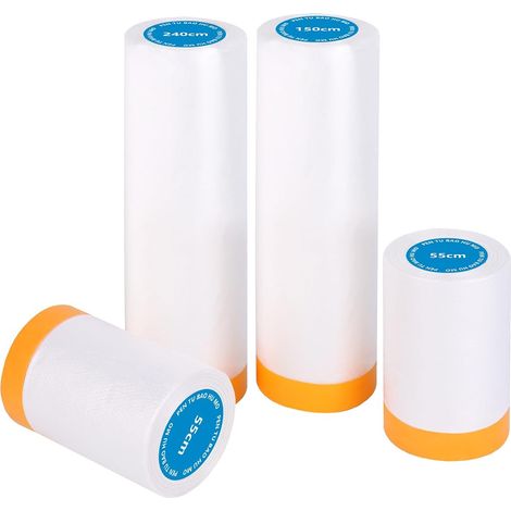 4 Rolls of Protective Film with Clear Adhesive Tape 55cm x 20m x 2, 150cm x 20m x 1, 240cm x 15m x 1 (1/5)