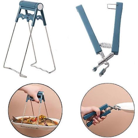 Lot de 2 pinces à bol anti-brûlure en acier inoxydable résistant à la chaleur avec poignée en silicone antidérapante pour bols chauds, micro-ondes, four, marmites (bleu) (1/5)