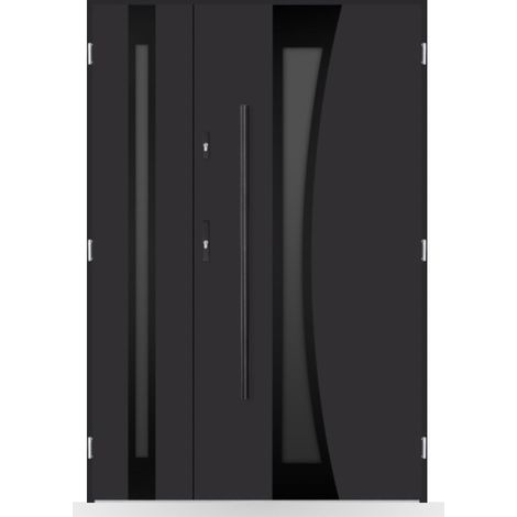 Porte d'entrée double Orlane - 130-140-150x208cm - Couleur: Noir - Poussant: Droit - Dimensions: 80x40 cm (1/2)