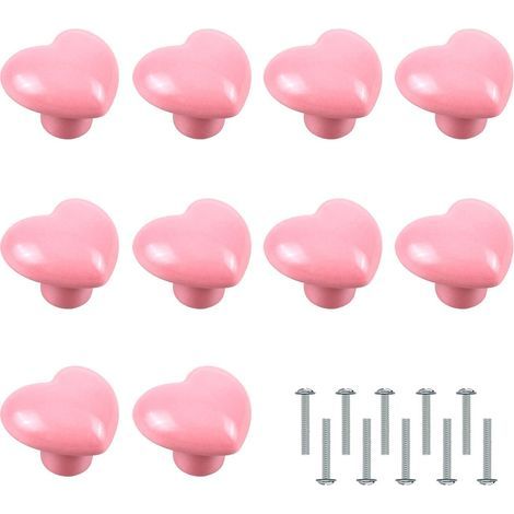 10 pomos para puertas, tiradores en forma de corazón, pomos de cerámica rosa para armarios, alacenas y habitaciones infantiles. (1/5)