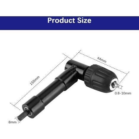 NALOOKAMIC Accessoires pour perceuse d'angle - Rallonge avec coude à 90° - Poignée hexagonale de 8 mm - Adaptateur de perceuse à angle droit à 90° (gamme de mandrins / 0,8-10 mm) (1/4)