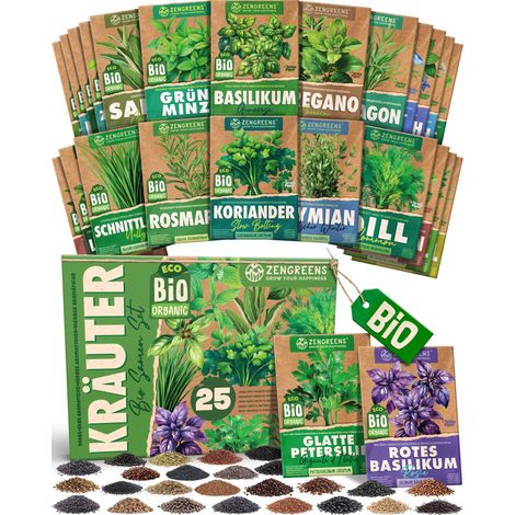 Bio Kräutersamen Set 25 Sorten samenfestes Saatgut ZenGreens