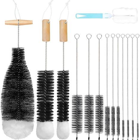 14 Pcs Goupillon Bouteille Set, Goupillon de Nettoyage, Set de Brosse de Nettoyage pour Tube, Bouteille en Verre, Biberon, Bouilloire et Clavier, Brosse de Nettoyage en Nylon pour Bouteille (1/5)