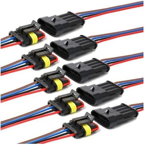 Connecteur étanche,connecteurs de Fils électriques autobloquants à 4 Broches avec Fil 16 AWG Marine pour Les connexions de Voiture,Camion,Bateau et Fils. (5pack) (1/5)